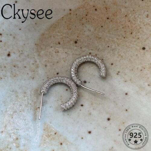 Ckysee 925 Sterling Silver Earrings silver Zircon Circle Earrings For Women Fashion Simple Earrings Daily Charm Fine Jewelry