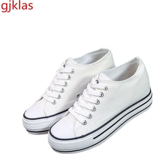 Canvas Shoes Women Wedge Sneakers Fashion Sport Shoes for Women Cheap Black Red White Sneakers Lace Up Hidden Heel Ladies Shoes