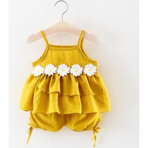 Summer Babys Sets Baby Girl Clothes Sleeveless Top Bloomer Shorts Sets Cotton Ruffle Outfits Girls Beach Wear Flower Suits TZ02