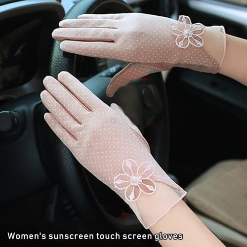 Summer Women Cycling Gloves Ice Silk Breathable Sunshade UV Protection Touch Screen Gloves Fashion Lady Lace Driving Gloves