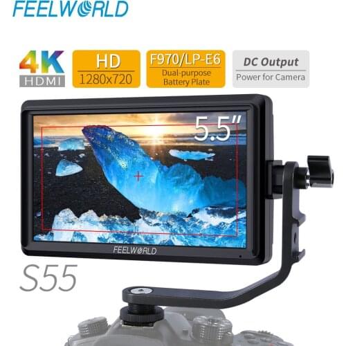 FEELWORLD S55 5.5 Inch IPS on Camera Field DSLR Monitor Focus Assist 1280x720 Support 4K HDMI Input DC Output Include Tilt Arm