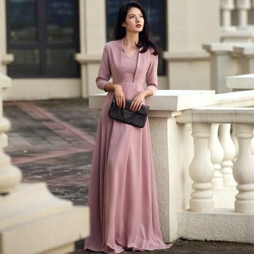 Customize Womens Autumn Spring Elegant V-Neck Dress Maxi Long Party Dresses Plus Size Slim A-Line Dress