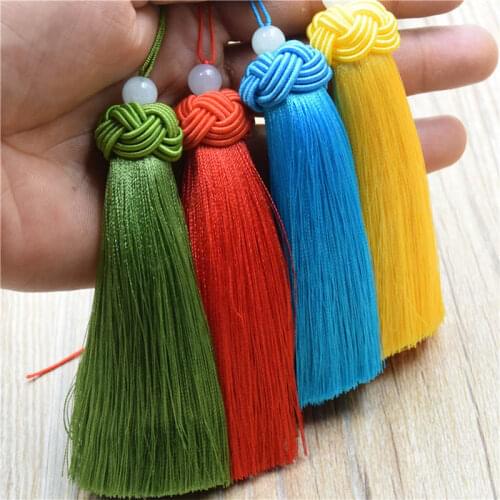Fancy Hand Woven Chinese Knot Silk Tassels 10cm Colorful Jades Beads Fringes Tassel DIY Jewelry Making Pendant Garment Charms