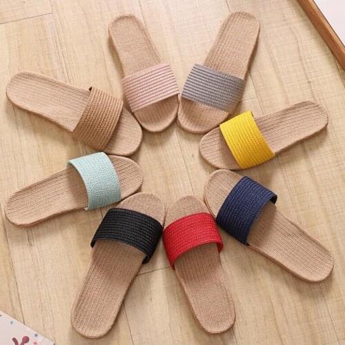 New Arrival Women Solid Color Breathable Linen Slippers Ladies Modern Stylish Durable Home Slides Couples Travel Flax Slippers
