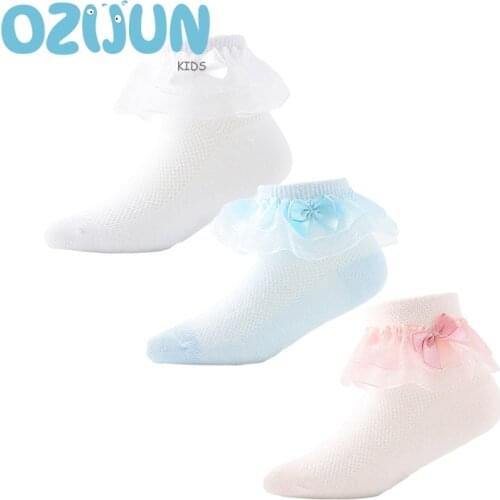 New Summer Baby Girls Princess Lace Mesh Socks Cute Bow Pink Color Lace Socks Breathable Children Girls Cotton Mesh Socks