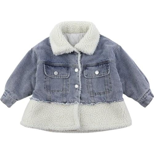 Autumn Winter Baby Girl cowboy Jacket Plush Thicken Coat Warm Toddler Girls Outerwear Kids Clothes Big Childrens denim jackets