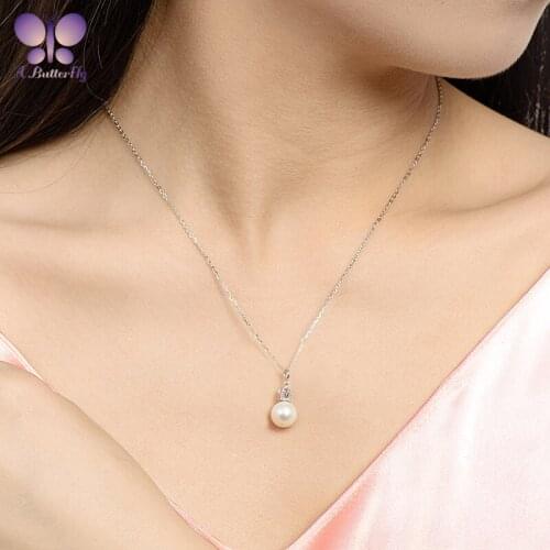 A Butterfly 925 Sterling Silver Crown 9.5-10mm Natural Freshwater White Pearl Pendant Necklace 40+5cm