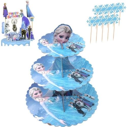 Frozen Elsa Princess Theme Cake Stand Cupcake Toppers Birthday Party Decor Cake Supplies Kids Cake Flag Anniversaire