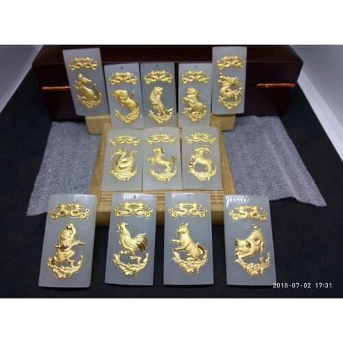24K gold inlaid jade Zodiac Pendant male and female authentic natural and Tian Yu twelve zodiac signs