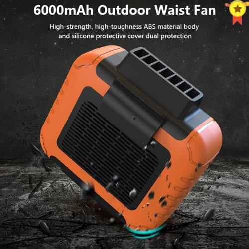 6000mAh Portable Cooling USB Waist Fan 3 Speed Personal Mini Fans with Power Bank Silent for Traveling Outdoor Work Air Cooler
