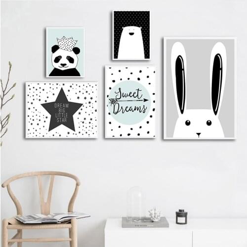 Simple Nordic Style Prints Cartoon Panda s Canvas Painting Wall Art Stars Picture Baby Kids Room Rabbit Home Decoration