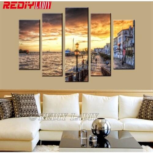 REDIY LADIY Diamond Embroidery Triptych Full Square Diamond Painting Cross Stitch Seaside House Crystal Mosaic Modular Picture