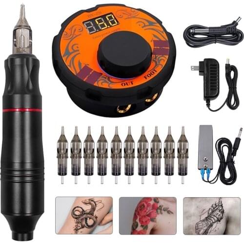 Tattoo Machine Set Kit Rotary Tattoo Pen Permanent Makeup Machine Set Cartridge Needle for Eyebrow Tattoo PMU Professional