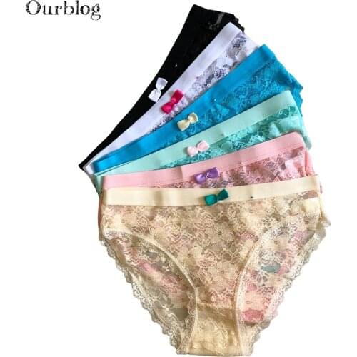 OURBLOG 5pcs/lot Women Sexy Underwear Transparent Hollow Womens Lace Panties Girls Cotton Panty Briefs Ladies Intimates