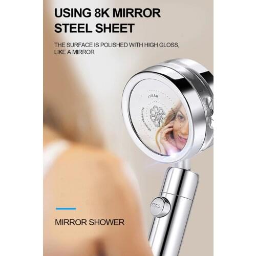 Turboc Harged hidrodaynamic rotaion New Generation Propeller Chrome Mirrored Bathroom Shower head Start-stop Button