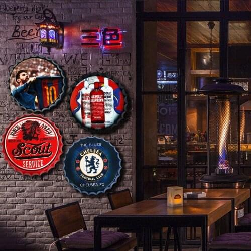 35cm Beer Bottle Cap Vintage Tin Sign Bar Pub Club Cafe Home Wall Decoration Plates Round Art Poster Retro Metal Wall Plaques
