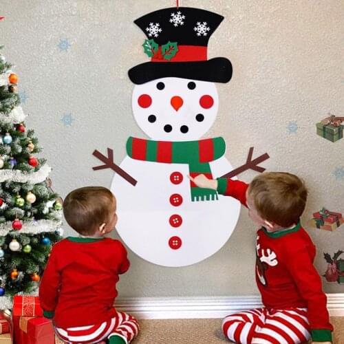 Felt Snowman DIY Dress Up Christmas Decoration For Home Navidad 2021 New Year Christmas Ornaments Wall Sticker Xmas Kids Gifts