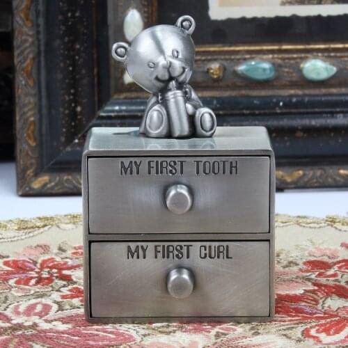 My First Tooth & Curl Box Metal Art Craft Home Decoration Baby Keepsake Pirate Chest Bear Elephant Design Teeth Hair Storage