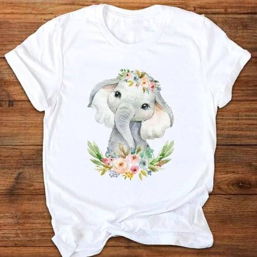 Women Graphic Elephant Floral Animal Funny Fashion Printing 90s Style Print Clothes Lady Tees Tops Female T Shirt Womens T-Shirt