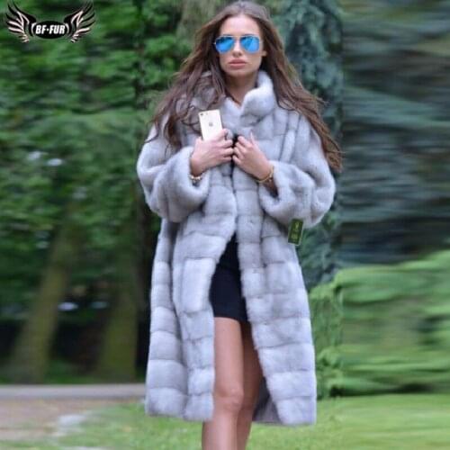 Winter Fashion Real Mink Fur Coat For Women 100cm Long Luxury Full Pelt Genuine Mink Fur Jacket Outwear Woman Fur Coats Natural