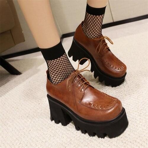 PXELENA Japanese Harajuku Creepers Women 2021 Spring Chunky Block High Heels Platform Gothic Punk Rock Shoes Pumps Plus Size 44