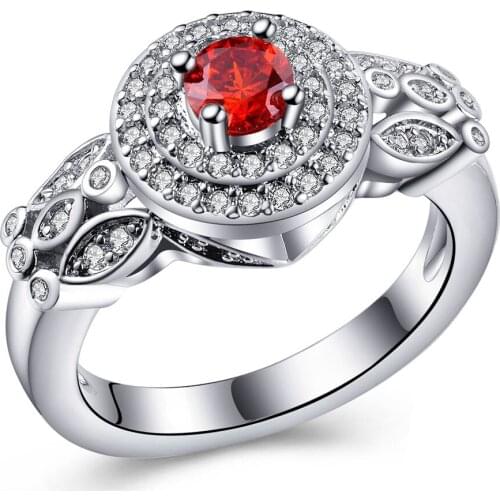 Created red cz silver plated Wedding Rings for women gift red stone jewelry vintage luxury princess Cubic Zircon Engagement Ring