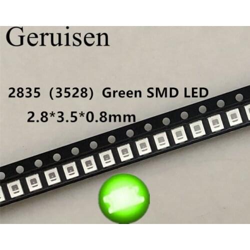 100PCS/lot SMD LED 2835 Green 0.2W high bright light emitting diode chip leds 520-525NM