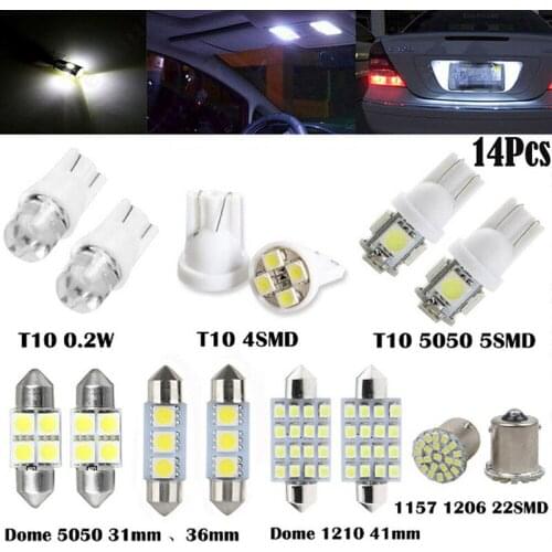 14Pcs LED Interior Package Kit For T10 36mm Map Dome License Plate Lights White