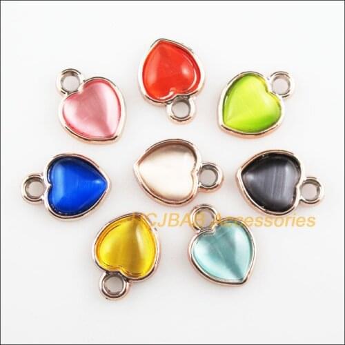 16 New Heart Charms KC Gold Color Stone Mixed Acrylic Pendants 12x16.5mm