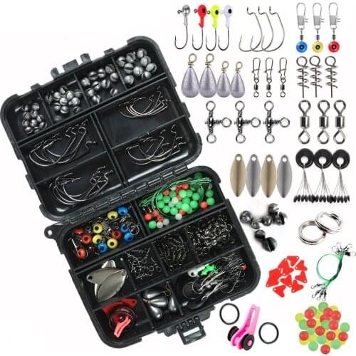 188pcs/box Fishing Accessories Kit Tackle Set Fishing Including Jig Hooks Fishing Sinker Weights Fishing Swivels Snaps