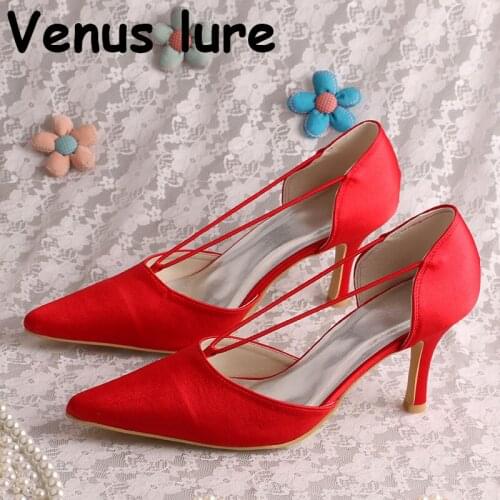 22 Colors) Red High Heel Dress Shoes Pointed Toe Satin Pumps for Wedding