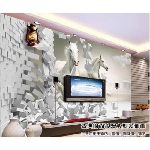 3d wallpaper custom photo mural picture non-woven wall sticker 3 d Horse run broken walls painting 3d wall room murals wallpaper