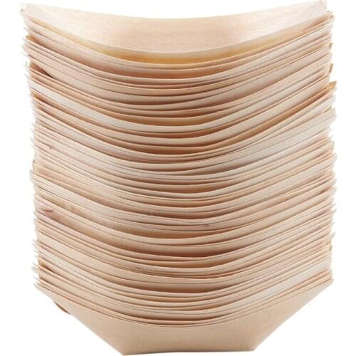 50x finger food - bowls, "boat" biodegradable wood 11 cm x 6.5 cm