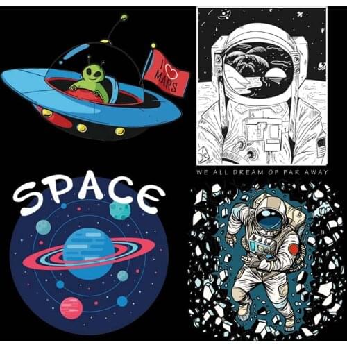Astronaut Space Thermo Transfer Sticker On Clothes UFO Iron-on Transfers for Clothing DIY Washable T-shirt Clorhing Stickers DIY