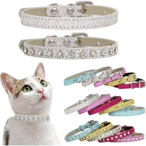 Cheervivi Rhinestone Cat Collar Cute Shining Diamond Puppy Baby Dog Cat Collar Leather Strap for Kitten Accessories