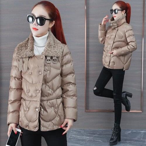 HStar 2020 Women Solid Spring Coats Lambswool Double Breasted Pockets Jacket Short Outerwear Female Solid Parkas