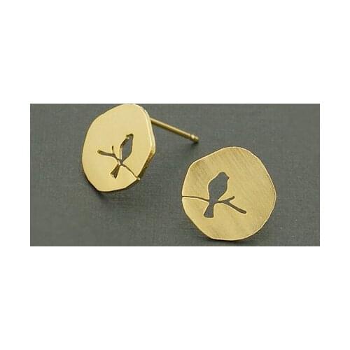 Jisensp New Design Fashion Cute Mini Hollow Animal Bird On A Branch Stud Earring for Women Charm Jewelry boucle 10pairs-E089