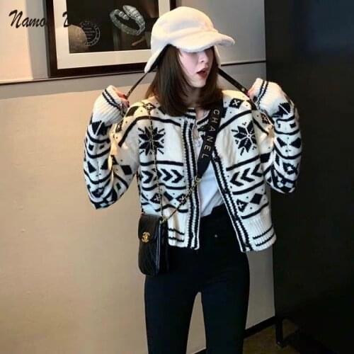 Namou Drane 2021 Autumn and Winter New Cardigan Womens Sweater Wild College Style Thin Knitted Thick Sweater Women argyle