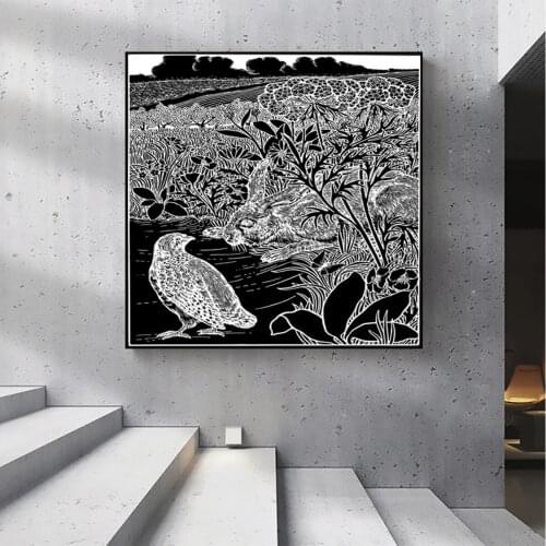 Crow and Rabbit Meet in the Field Oil Painting Picture Poster Canvas Print Painting Wall Art Living Room Home Decoration