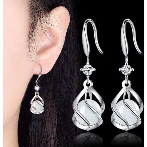 KOFSAC Classic Earrings Women Jewelry 925 Sterling Silver Lady Gifts Elegant Crystal Geometric Earring Lady Party Accessories
