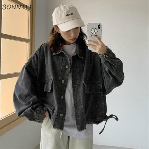 Basic Jackets Women Spring Chic Denim Harajuku Oversized Female Short Outwear Korean Tassel All-match Ins Preppy Girl Streetwear