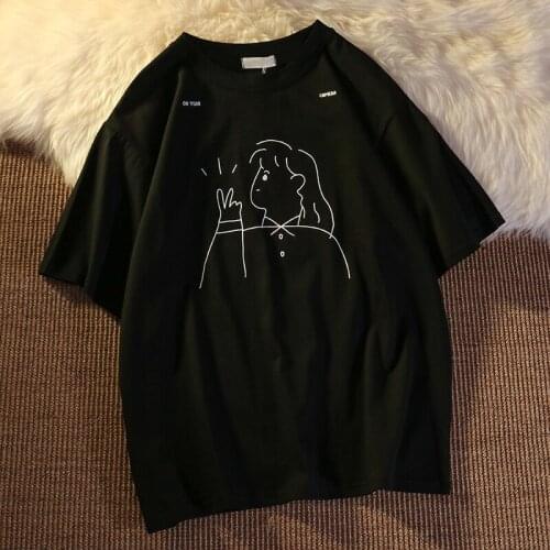 Summer Korean of Harajuku character graffiti o neck loose short sleeve T-shirt women