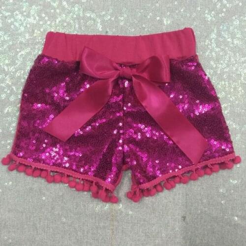 Hot sale Bling Sequin pom pom short with bow,Baby Sparkle Birthday pom pom bottoms,glitter gold Sequin shorts,photo prop