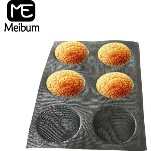 Meibum 6 Cavity Non Stick Hemisphere Bread Bake Mold Muffin Tray Hamburger Bun Puff Pan Black Porous Glass Fiber Silicone Mould