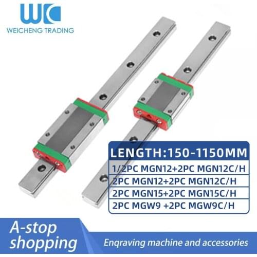 1/2pcs miniature linear guide linear slide MGN9/12/15 MGW9+slide 9C/H 12C/H 15C/H150-1150mm slider rail 3D printer