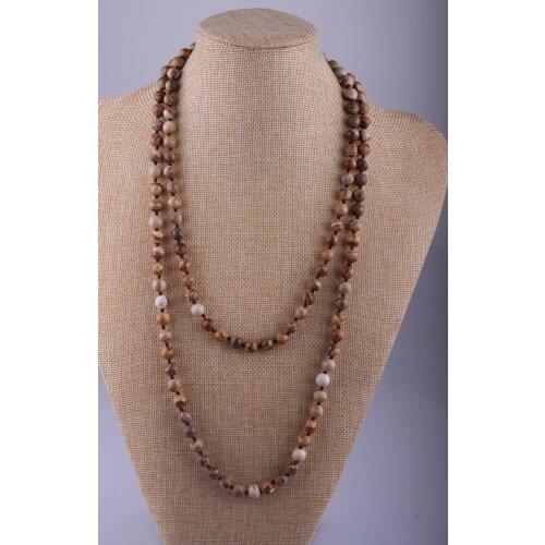 MOODPC Fashion Long Knot Beads Halsband Natural Picture Stones Necklace For Women Jewelry