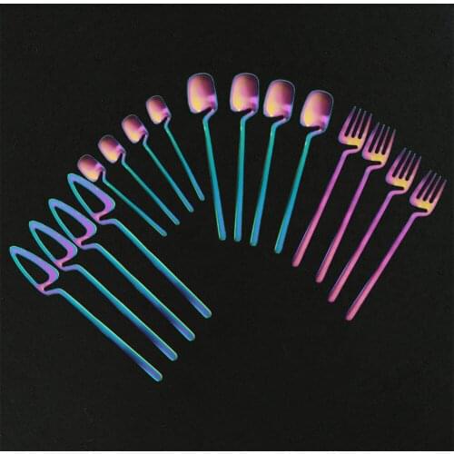 Rainbow Cutlery Set Stainless Steel 16Pcs Dinnerware Dinner Knife Coffee Spoon Fork Set Tableware Silverware Flatware Set