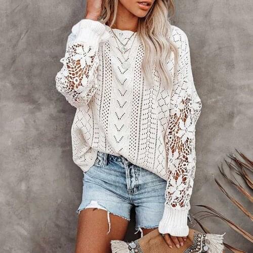 Autumn Womens Long Sleeve Sweater women Crochet Hollow Out Lightweight Oversized Knit Pullover Jumper women Tops