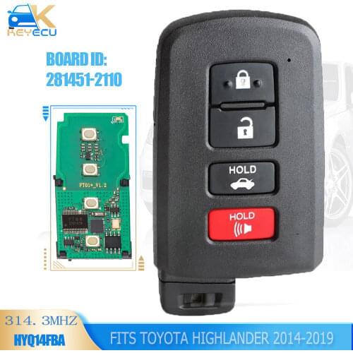 KEYECU Smart Key 8A Fob for Toyota Sequoia Highlander 2014-2019 FCC: HYQ14FBA - 281451-2110 , P/N: 89904-0E121