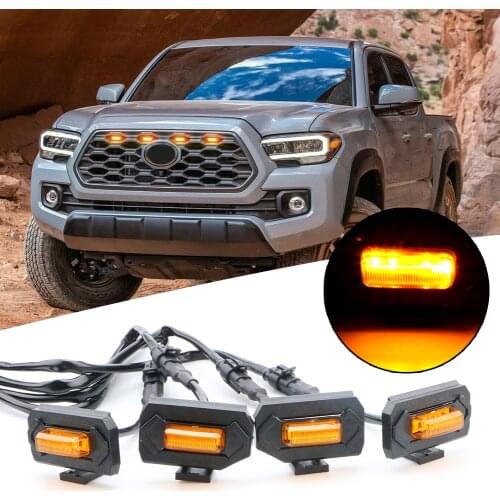 Sale 4 X Amber Lens Front Grille LED Lights DC12V Light S For Toyota Tacoma W/TRD Pro 2020-up Harness Cable